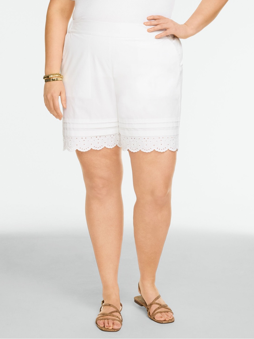 Talbots White Eyelet Pull On Shorts 2X Petite Feminine Preppy Resort Coastal